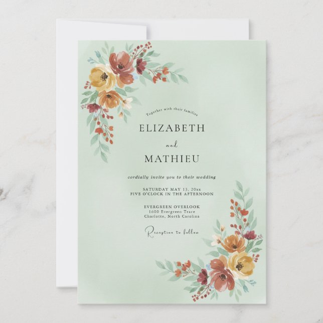 Salbeigrüne gemütliche herbstliche Hochzeit Einladung (Vorderseite)
