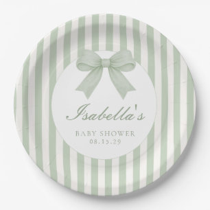 Salbeigrüne gestreifte Babyparty Pappteller