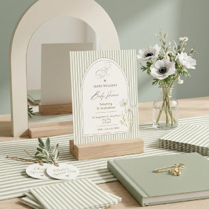 Salbeigrüne gestreifte florale Babyparty-Einladung Acryleinladungen
