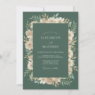 Salbeigrüne gewebte botanische Hochzeit Einladung