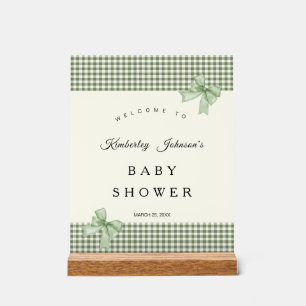 Salbeigrüne Gingham-Baby-Shower-Einladung & Schlei Acrylschild