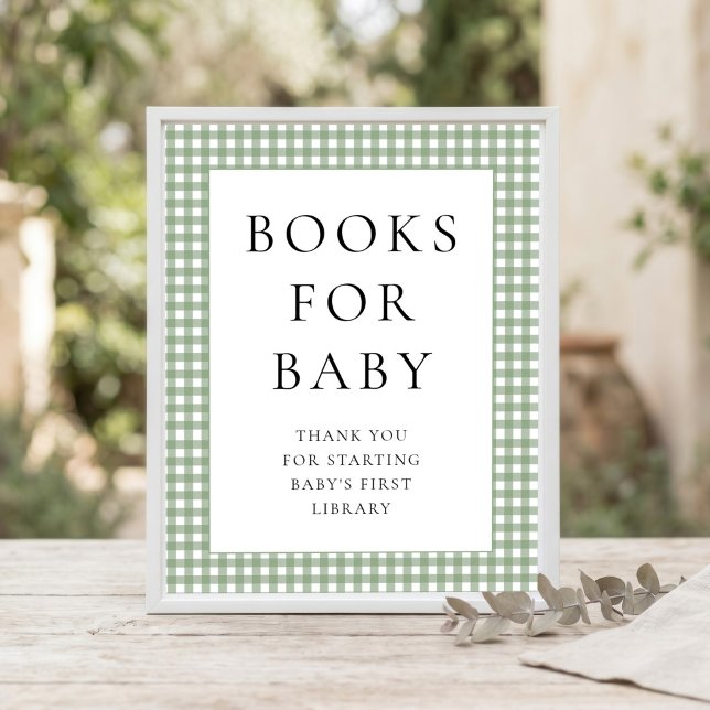 Salbeigrüne Gingham-Bücher für Baby Shower-Schild Poster (Von Creator hochgeladen)