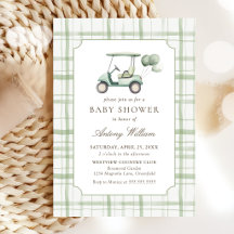 Salbeigrüne Gingham-Golf-Baby-Shower-Einladung 