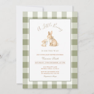 Salbeigrüne Gingham-Hasen-Baby-Party-Einladung Einladung