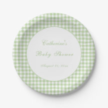 Salbeigrüne Gingham-Klassiker-Baby-Shower-Platte