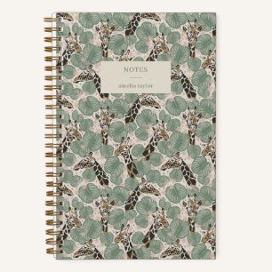 Salbeigrüne Giraffe Tropische Botanische Notizen Notizbuch