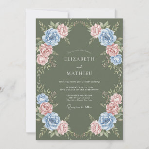Salbeigrüne glänzende florale Hochzeit Einladung
