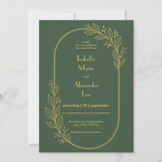Salbeigrüne Goldene Botanische Hochzeitseinladung Einladung