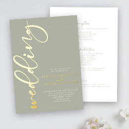 Salbeigrüne Goldfolie Hochzeitseinladung Folieneinladung