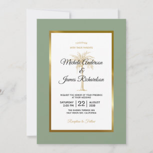 Salbeigrüne Goldpalmen-Traumhochzeit Einladung