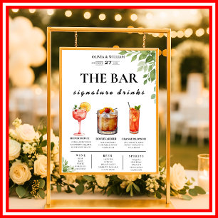 Salbeigrüne Grünausstatung Bar Menu Hochzeitsgeträ Poster