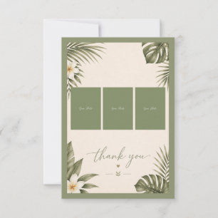 Salbeigrüne Hawaii Monstera Hochzeit 3 Foto Collag Dankeskarte