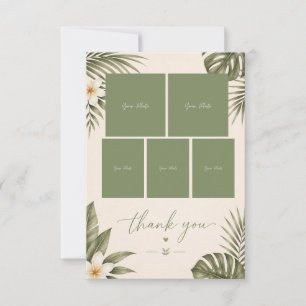 Salbeigrüne Hawaii Monstera Hochzeit 5 Foto Collag Dankeskarte
