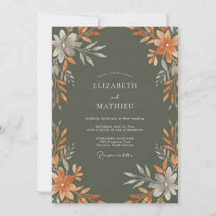 Salbeigrüne herbstliche botanische Hochzeit Einladung