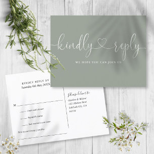 Salbeigrüne Herz-Schrift Songwunsch RSVP Einladungspostkarte