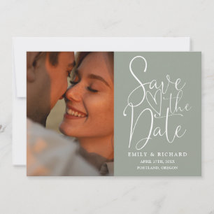 Salbeigrüne Hochzeit 2 Foto QR Code Elegantes Skri Save The Date