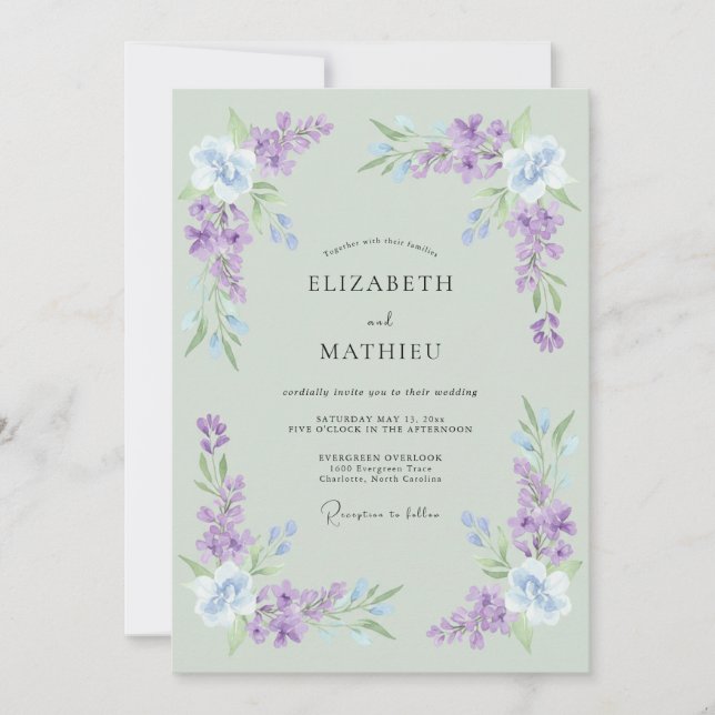 Salbeigrüne Hochzeit im Frühlingsstil Einladung (Vorderseite)
