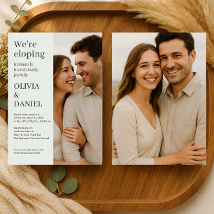 Salbeigrüne Hochzeits-Elopement-Minimal-Foto Einladung
