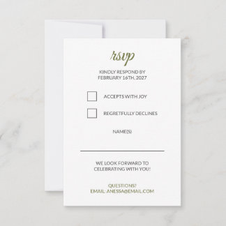Salbeigrüne Hochzeits-RSVP RSVP Karte