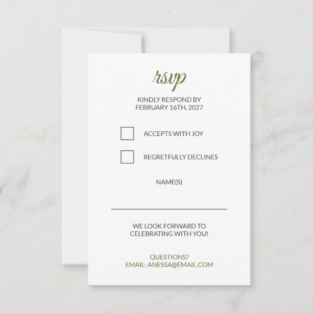 Salbeigrüne Hochzeits-RSVP RSVP Karte (Vorderseite)