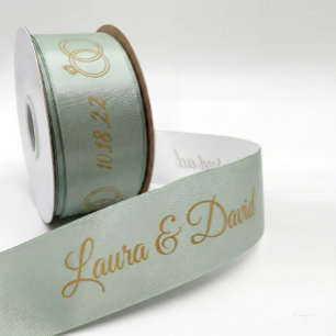 Salbeigrüne Hochzeits-Schleife mit personalisierte Satinband