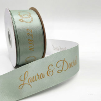 Salbeigrüne Hochzeits-Schleife mit personalisierte Satinband