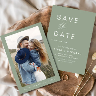 Salbeigrüne Hochzeitsankündigung Minimalistisch Save The Date