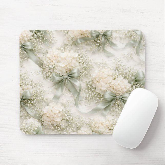 Salbeigrüne Hochzeitsbögen und Hortensienblüten Mousepad (Mit Mouse)