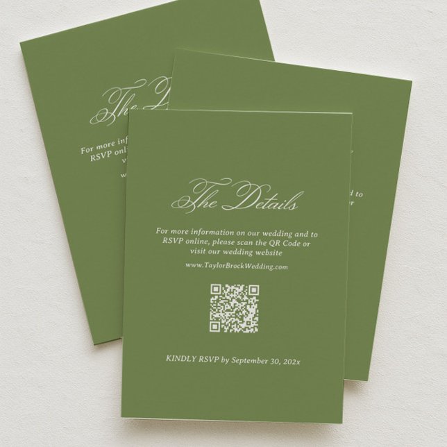 Salbeigrüne Hochzeitsdetails RSVP Qr Code Begleitkarte (Von Creator hochgeladen)