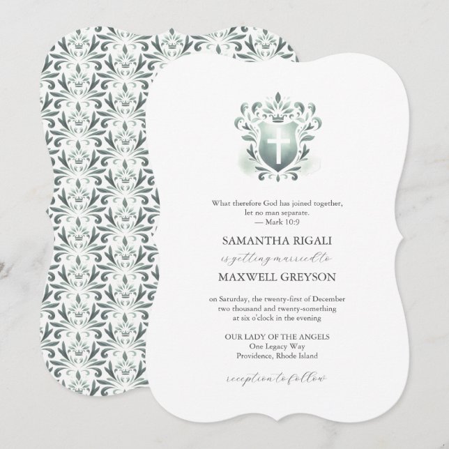 Salbeigrüne Hochzeitskarten Christlich Einladung (Vorne/Hinten)