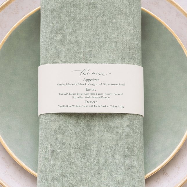 Salbeigrüne Hochzeitsmenü Einladungsbanderole (Von Creator hochgeladen)