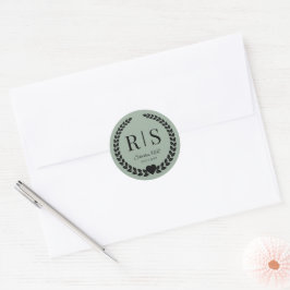Salbeigrüne Hochzeitsmonogramm-Initialen Runder Aufkleber