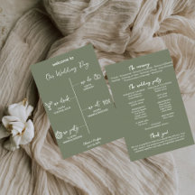 Salbeigrüne Hochzeitsprogrammkarte - bearbeitbare