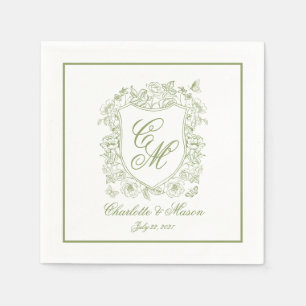 Salbeigrüne Hochzeitsservietten mit Wappen-Schrift Serviette