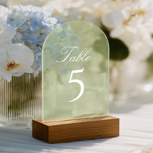 Salbeigrüne Hochzeitstisch-Nummer Acryleinladungen (Von Creator hochgeladen)