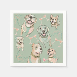 Salbeigrüne Hunde und Martinis Party Cocktailservi Serviette