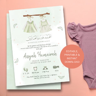 Salbeigrüne islamische Geburtsanzeige für Babys Ankündigung