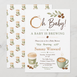 Salbeigrüne Kaffee-Baby-Party Einladung