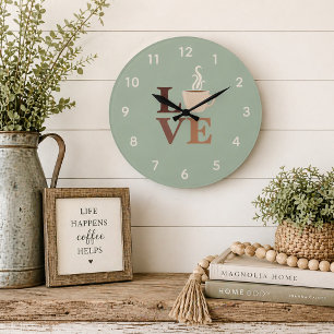 Salbeigrüne Kaffee Liebe Moderne Farmhausarchitekt Große Wanduhr