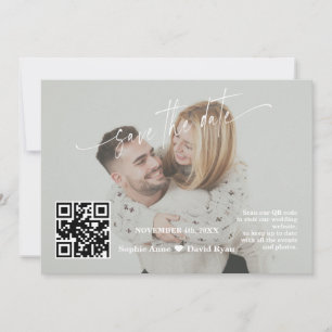 Salbeigrüne Kalligrafie-QR-Code-Foto-Hochzeit   Save The Date