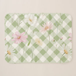 Salbeigrüne Karo-Blumenmuster Sherpadecke