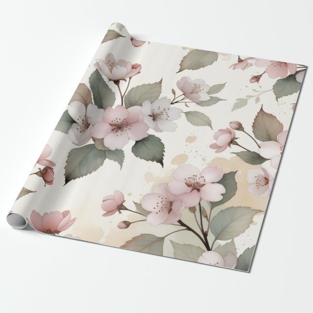 Salbeigrüne Kirschblüten-Oster-Geschenkverpackung Geschenkpapier (Ungerollt)