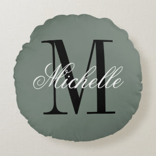 Salbeigrüne Kissenhülle mit individuellem Monogram Rundes Kissen