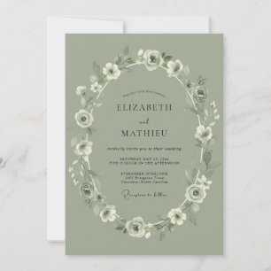 Salbeigrüne klassische Anemonen-Hochzeit Einladung