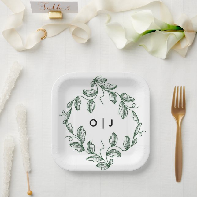 Salbeigrüne klassische Floral-Hochzeit Pappteller (Hochzeit)