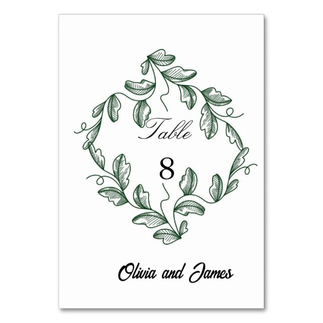 Salbeigrüne klassische florale Hochzeit Tischnummer (Vorderseite)