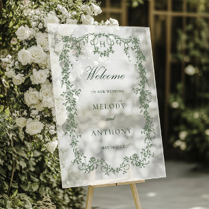 Salbeigrüne klassische französische Blumenschmuck- Acrylschild