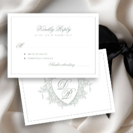 Salbeigrüne klassische Wappen-Monogramm-Hochzeit RSVP Karte