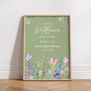 Salbeigrüne Kleine Wildblumen-Baby-Shower-Willkomm Poster