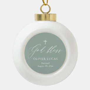 Salbeigrüne Kreuz-Jungen-Taufe Keramik-Kugel-Ornam Keramik Kugel-Ornament